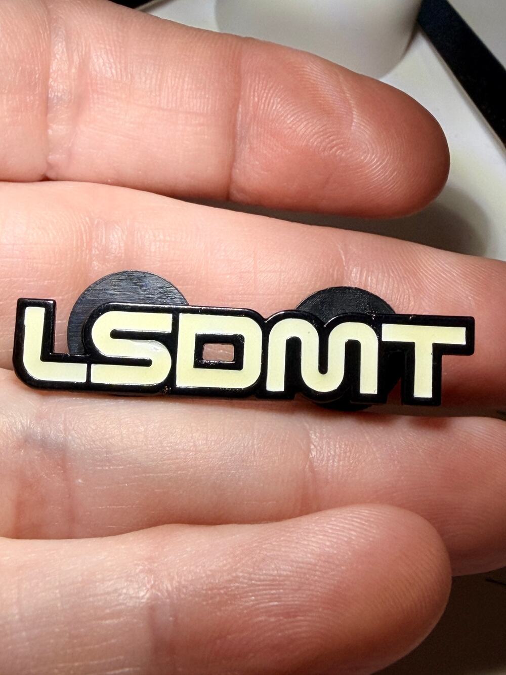 LSDMT Potent Life Black White Automotive Logo Style Double Post Lapel Pin